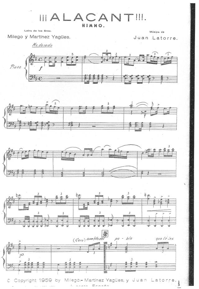 Himno a Alicante, partitura 1 de 3